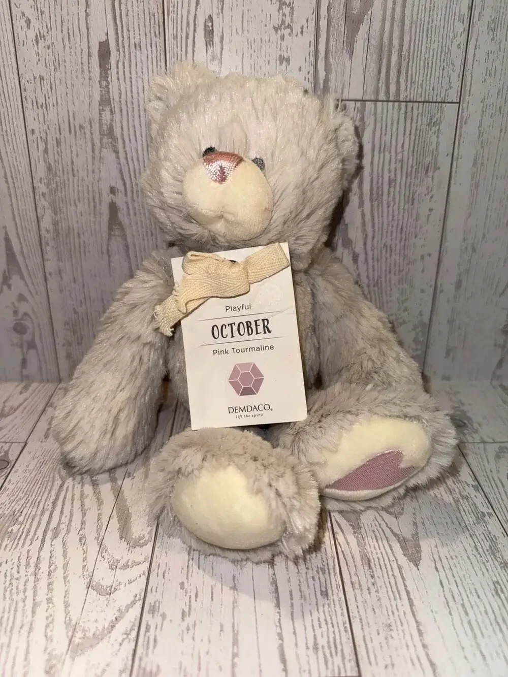 DEMDACO Birthstone Plush Bear October Pink Tourmaline